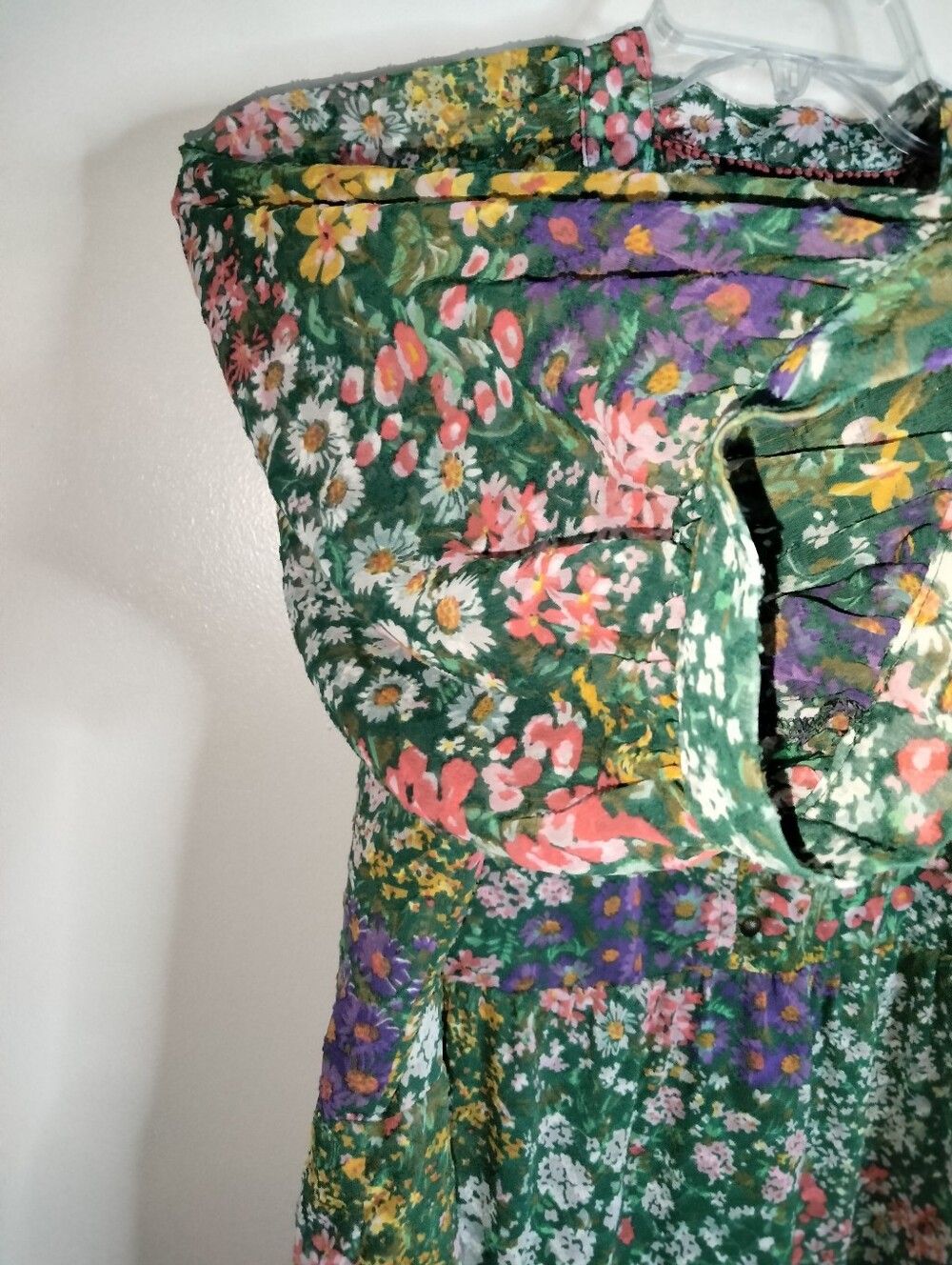 Maeve (Sz M) Multicolor Floral V-Neck Semi-sheer SS Tiered Skirt Hem Midi Dress - Picture 8 of 16
